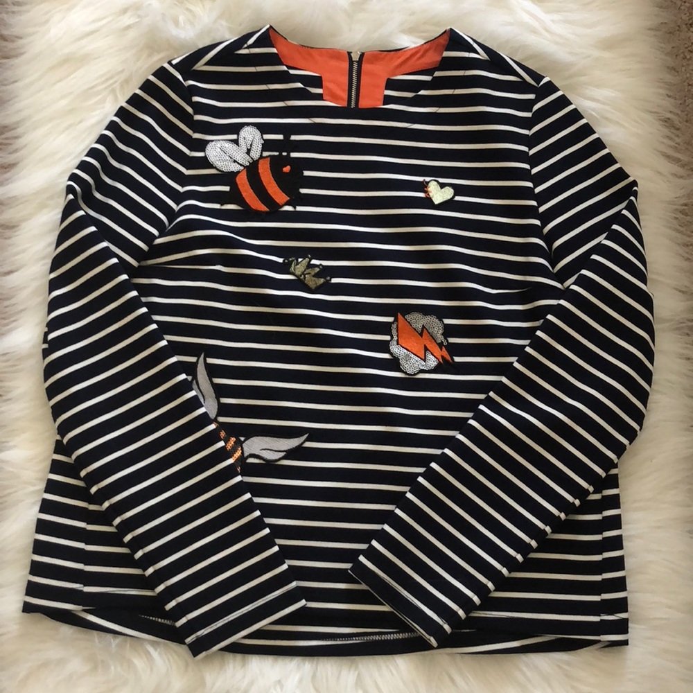 Stripe long sleeve tee with patches
